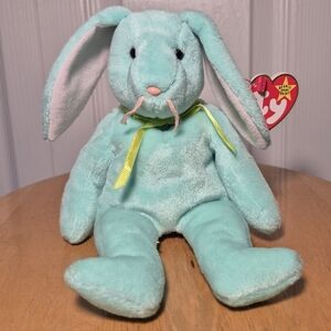 Ty Beanie Baby Hoppity The Bunny Mint Blue Colored W/ Green Ribbon Vintage 1996